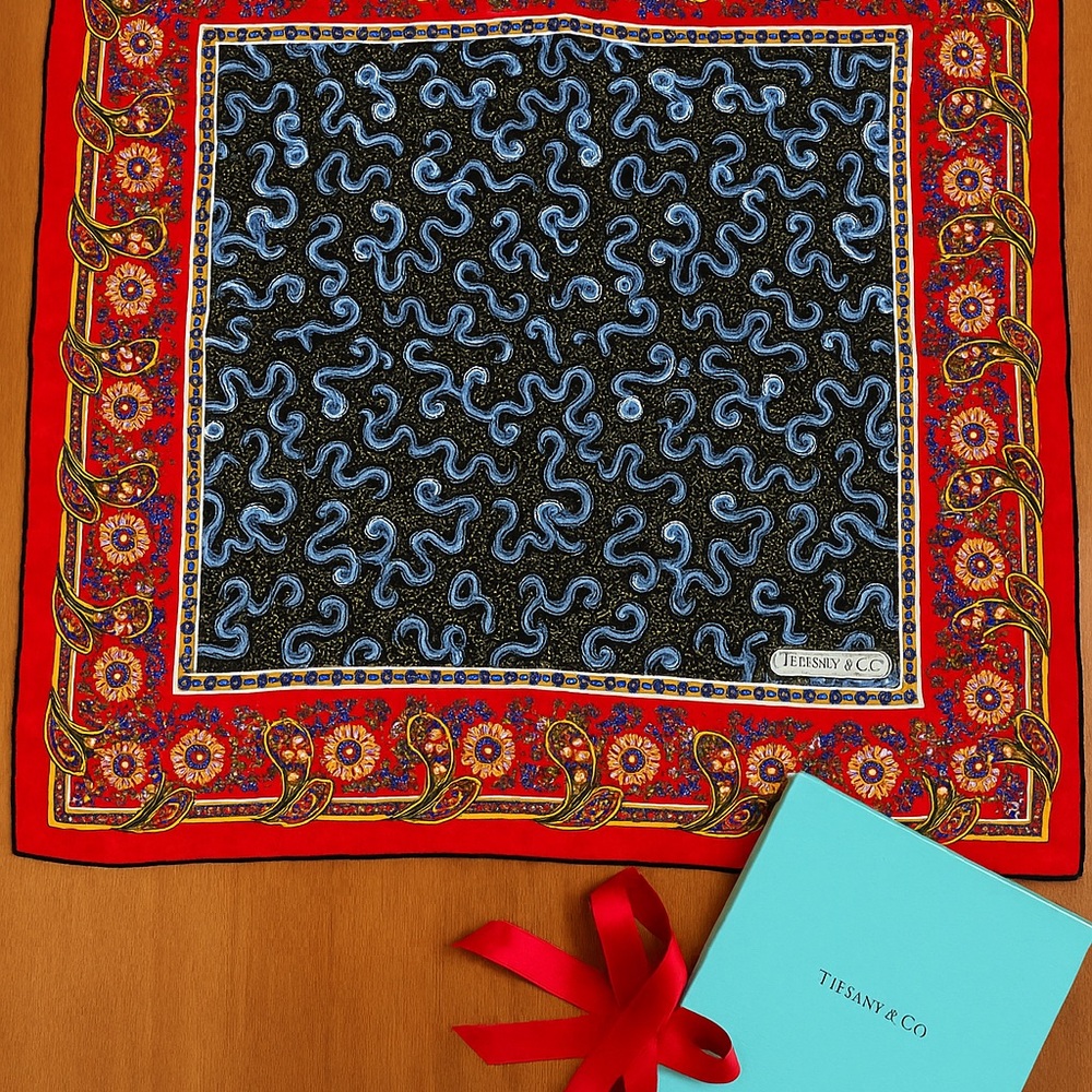 Tiffany & Co. Vintage Silk Scarf – Made in Italy – Paisley Floral – With Box